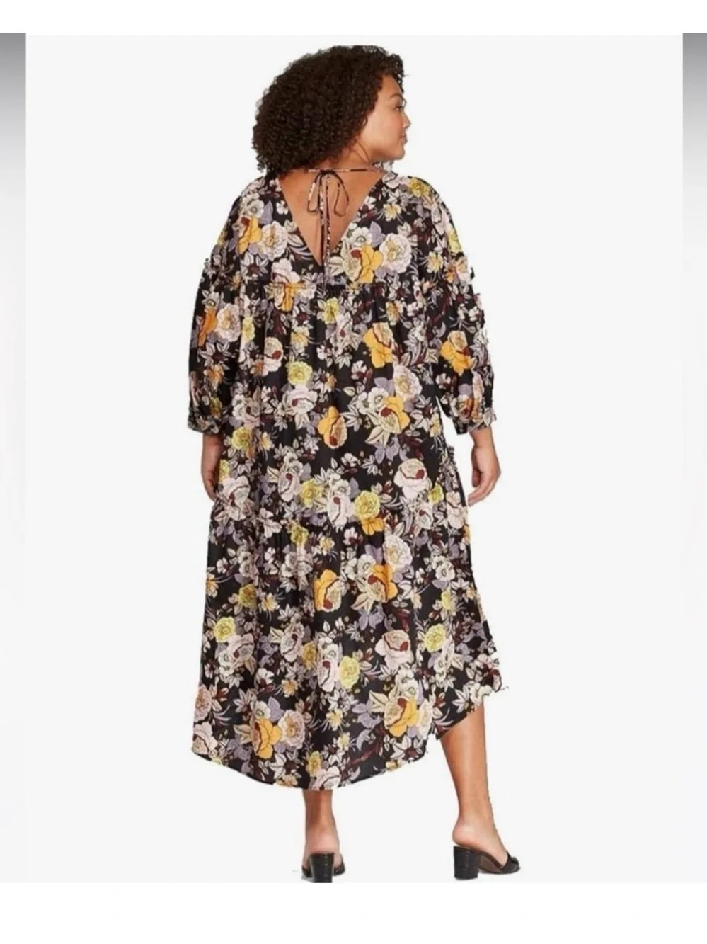 Who what wear Plus-Size Floral V-Neck High-Low Dress in Black